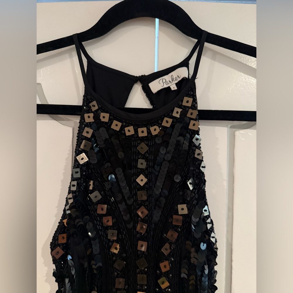 Revolve Parker Jaden Beaded Sequin Open Back Little Black Cocktail Dress - Picture 15 of 17